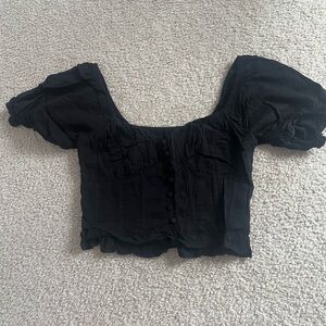 Black Crop Top with Puff Sleeves